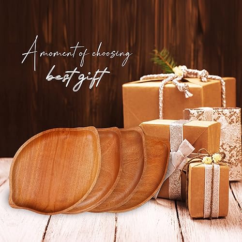 Miniatura 6 de VieWood Leaf - Juego de 4 platos de madera irrompibles clásicos para aperitivos, fácil limpieza y ligeros para platos, aperitivos, postres, platos