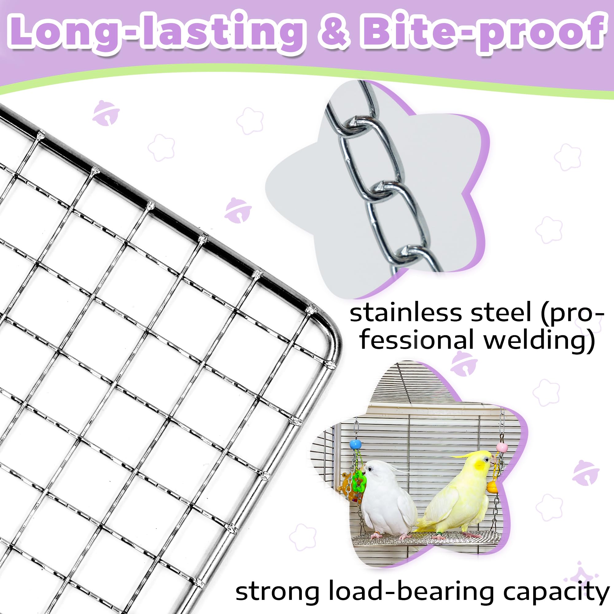 Bite-Proof Stainless Steel Bird Swing Perch with Bell, Easy Clean & Claw-Friendly Grip Hanging Quaker Parrot Swing for Inside Cage, Parakeet Toys Swing Platform for Cockatiel, Conure, Budgie - image 4