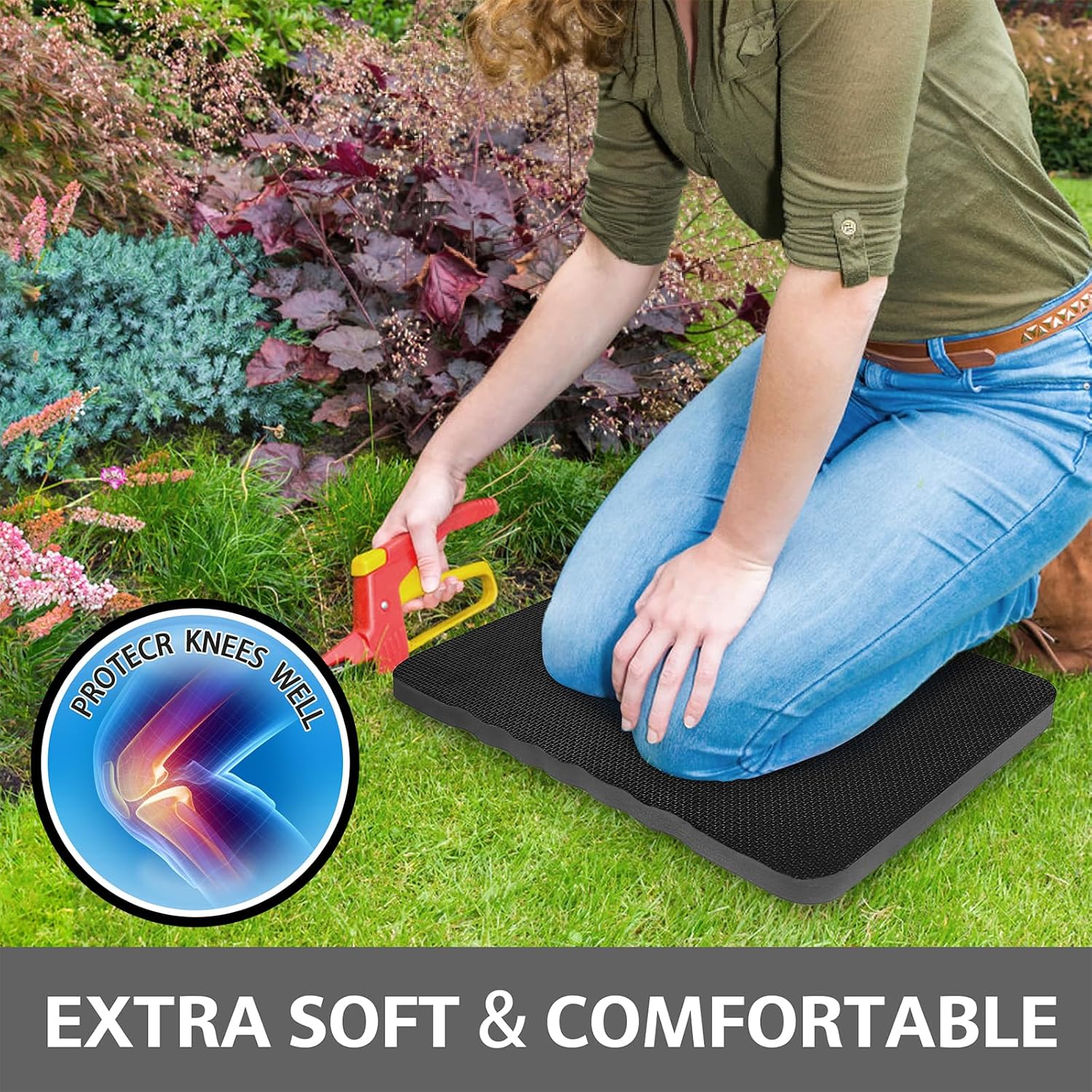 HOOPLE Kneeling Pad for Gardening, Lightweight Foam Knee Cushion for Garden, Bath, Yoga & Exercise, Waterproof Comfort Kneeling Mat for Home, Garage & Outdoor Work, Black 14.6 x 11.5 x 0.7 Inch image 3