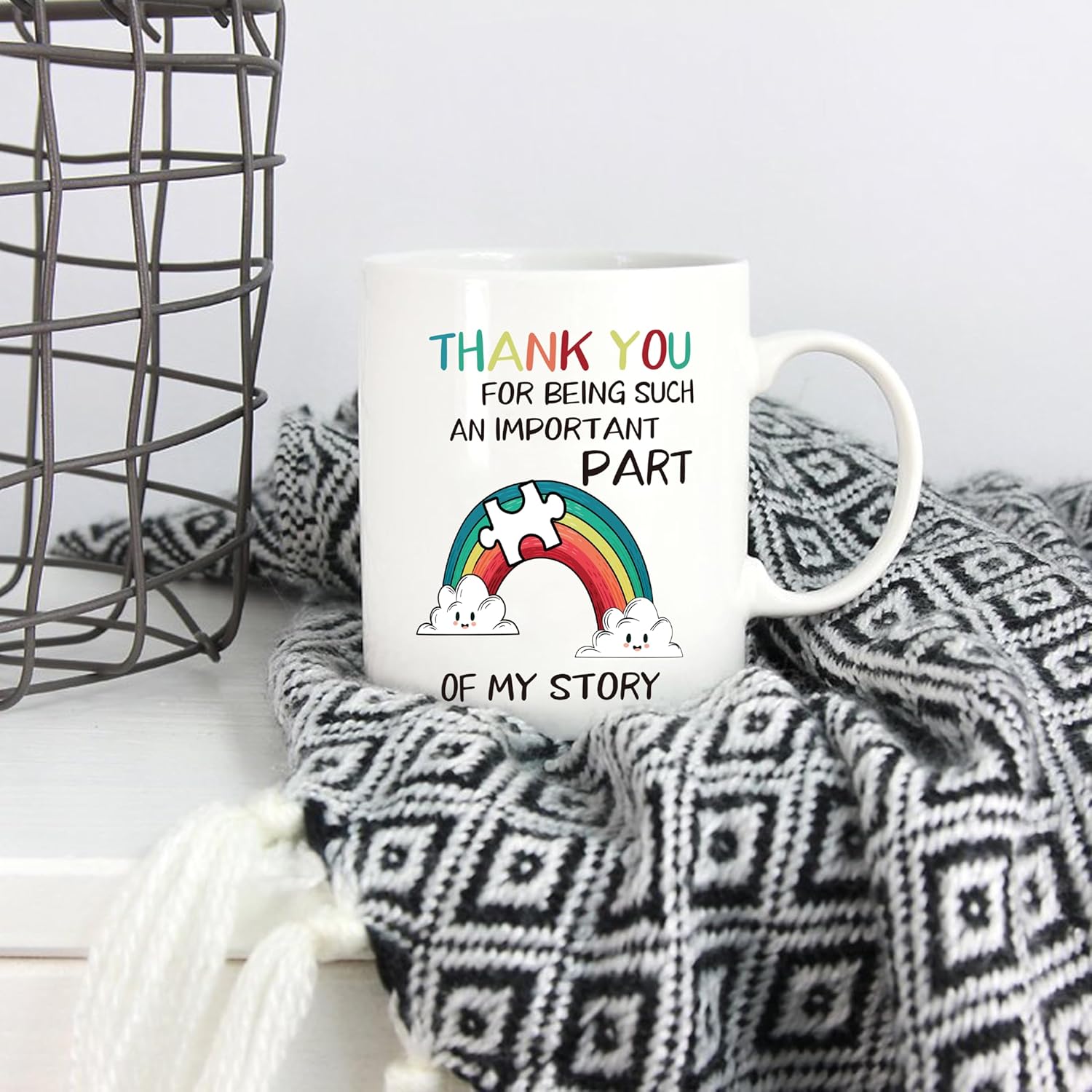 5Aup Thank You for Being Such an Important Part of My Story Ceramic Coffee Mug Gifts, 11oz – Cute Puzzle Piece & Rainbow Design – Perfect for Teachers, Friends, Family & Loved Ones - Image 5