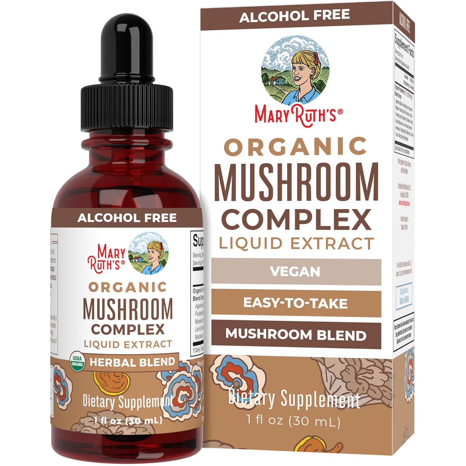 MaryRuth Organics USDA Mushroom Complex | Herbal Liquid Drops | Supplement | Lion’s Mane | Reishi Mushroom | Shiitake Mushrooms | Non-GMO | Vegan | Alcohol Free Tincture | 30 Servings
