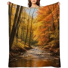 Autumn Forest Stream Throw Blanket Soft Cozy Clear Print Lightweight Blanket for Couch Sofa Bedroom Adults, 50"x60"