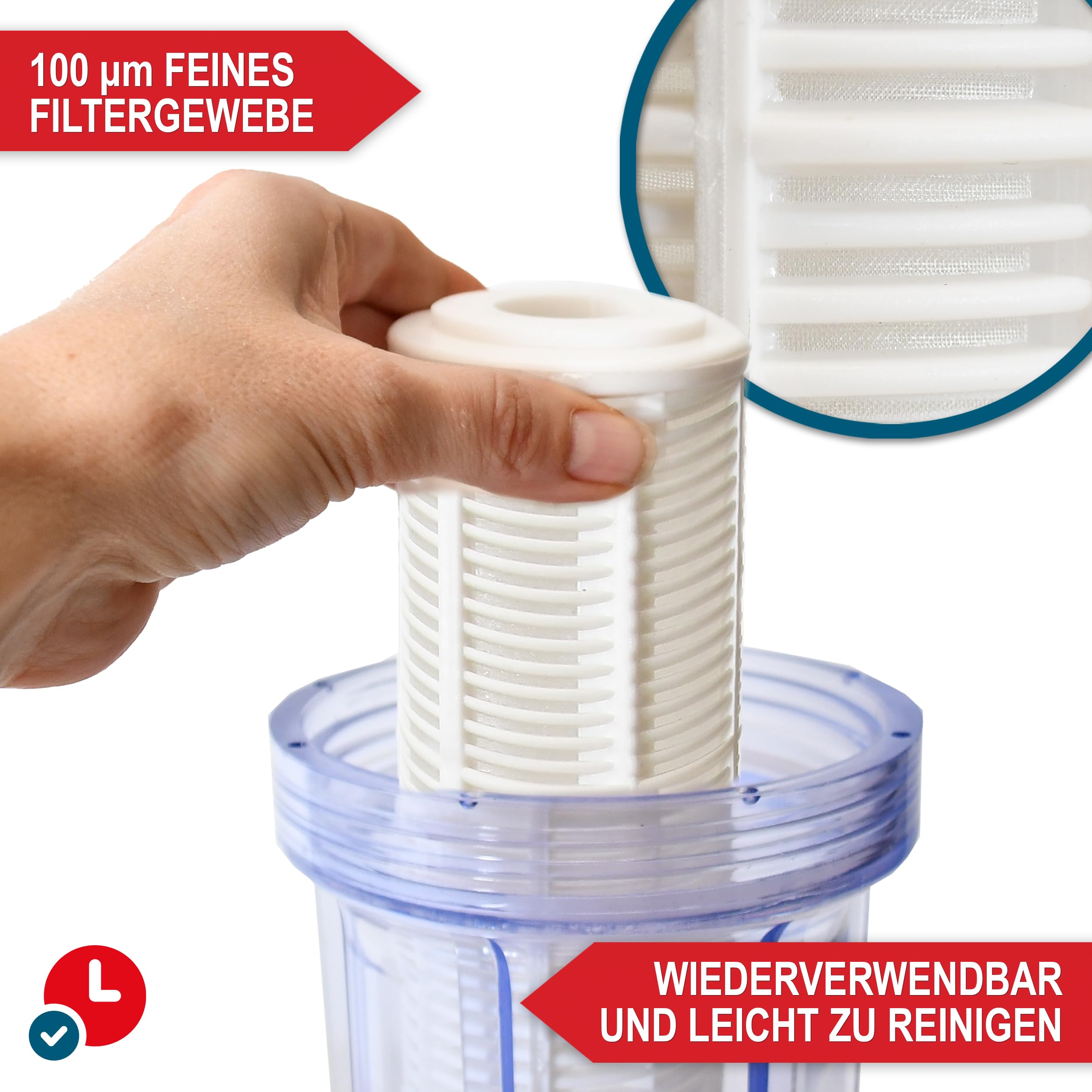 ONBEST Wasserfilter – 6000 l/h – 5,5 bar – 1 Zoll Anschluss Messinggewinde - auswaschbare Filterkartusche – Inkl. 2 Adapter & Filterschlüssel - Idealer Schutz für Pumpen, Hauswasserwerk & Co