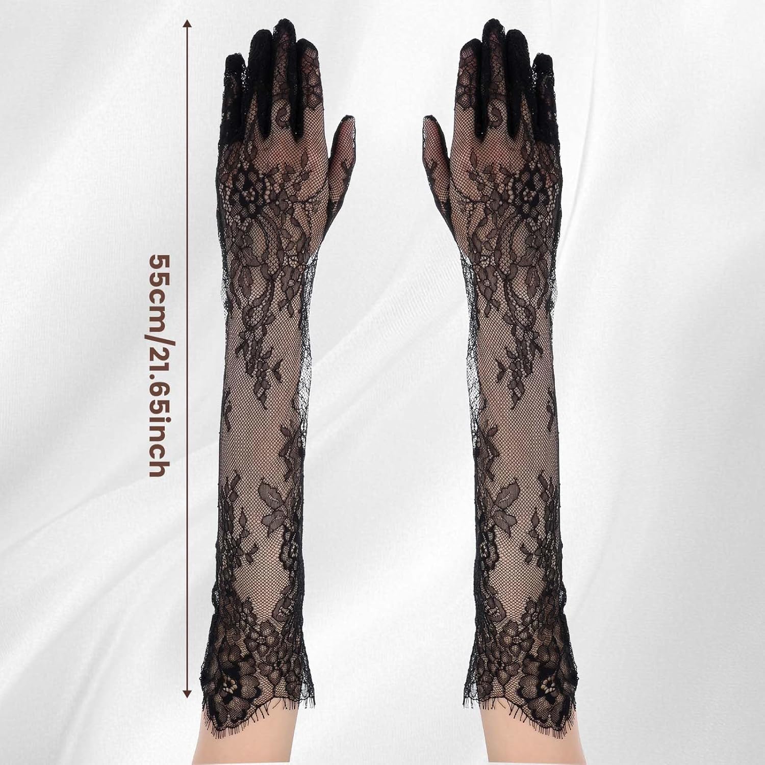Lace Gloves Women Long Floral Elbow Length Mesh Tulle Sheer Opera Gloves Tea Party Wedding Bridal Party Cosplay - Image 2