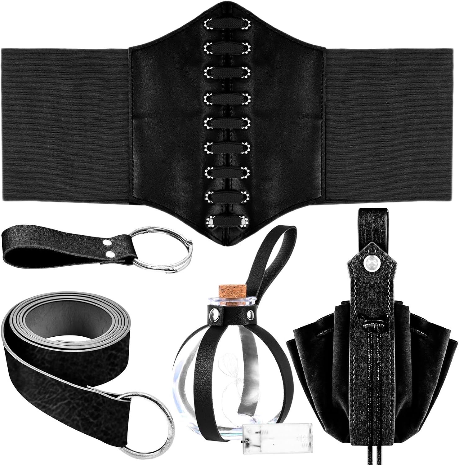 Olgaa 6 Pcs Halloween Renaissance Costume Women Medieval Corset Renaissance Belt Cork Potion Bottle Costume Accessory
