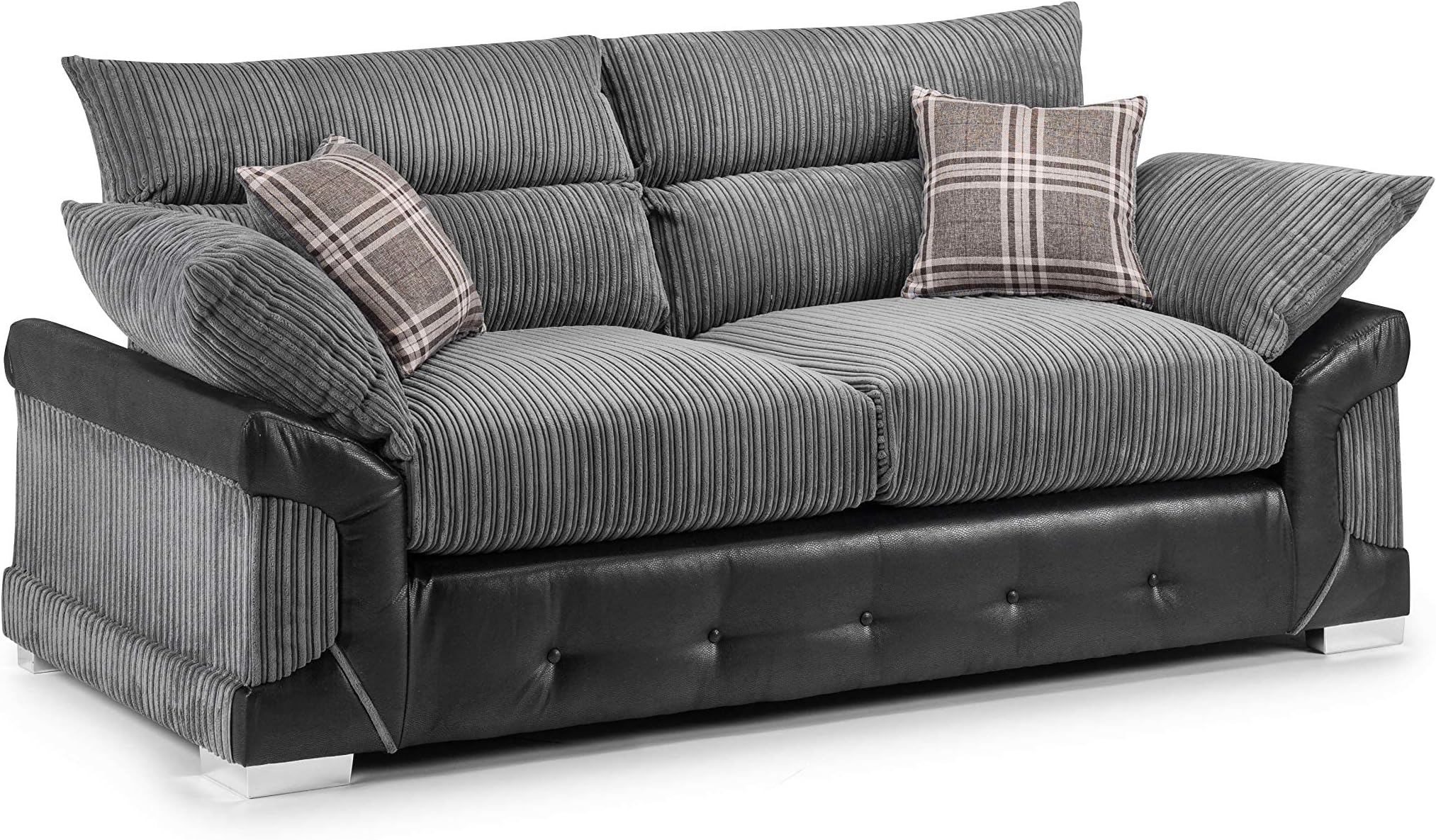 Luxury Life Dino Jumbo Cord Fabric Sofa 3+2 in Grey/Black (3 Plus 2 Set