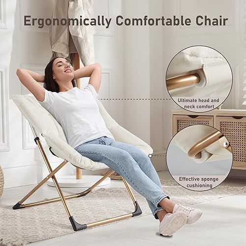 Miniatura 4 de Comfy - Silla tipo platillo de gran tamaño, silla de lectura de piel sintética suave para adultos, marco de metal XL estable y almohadilla