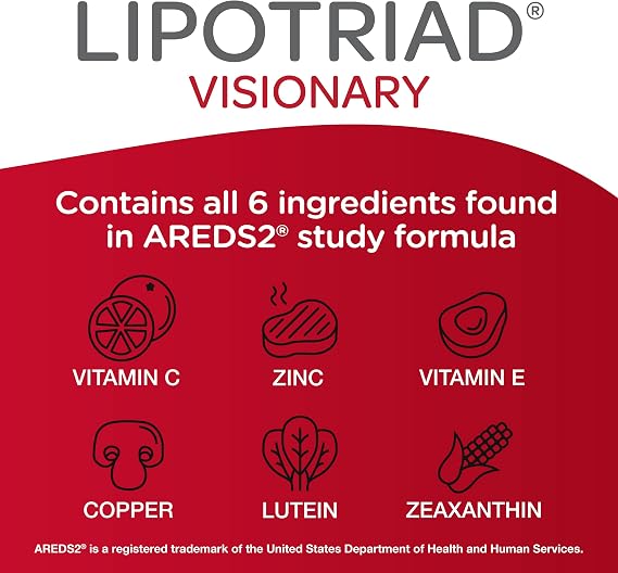Lipotriad Visionary Eye Vitamins - 90 Capsules - Lutein and Zeaxanthin Supplements with Other AREDS2 Ingredients for Age-Related Vision Support