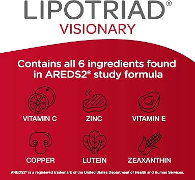 Lipotriad Visionary Eye Vitamins - 90 Capsules - Lutein and Zeaxanthin Supplements with Other AREDS2 Ingredients for Age-Related Vision Support