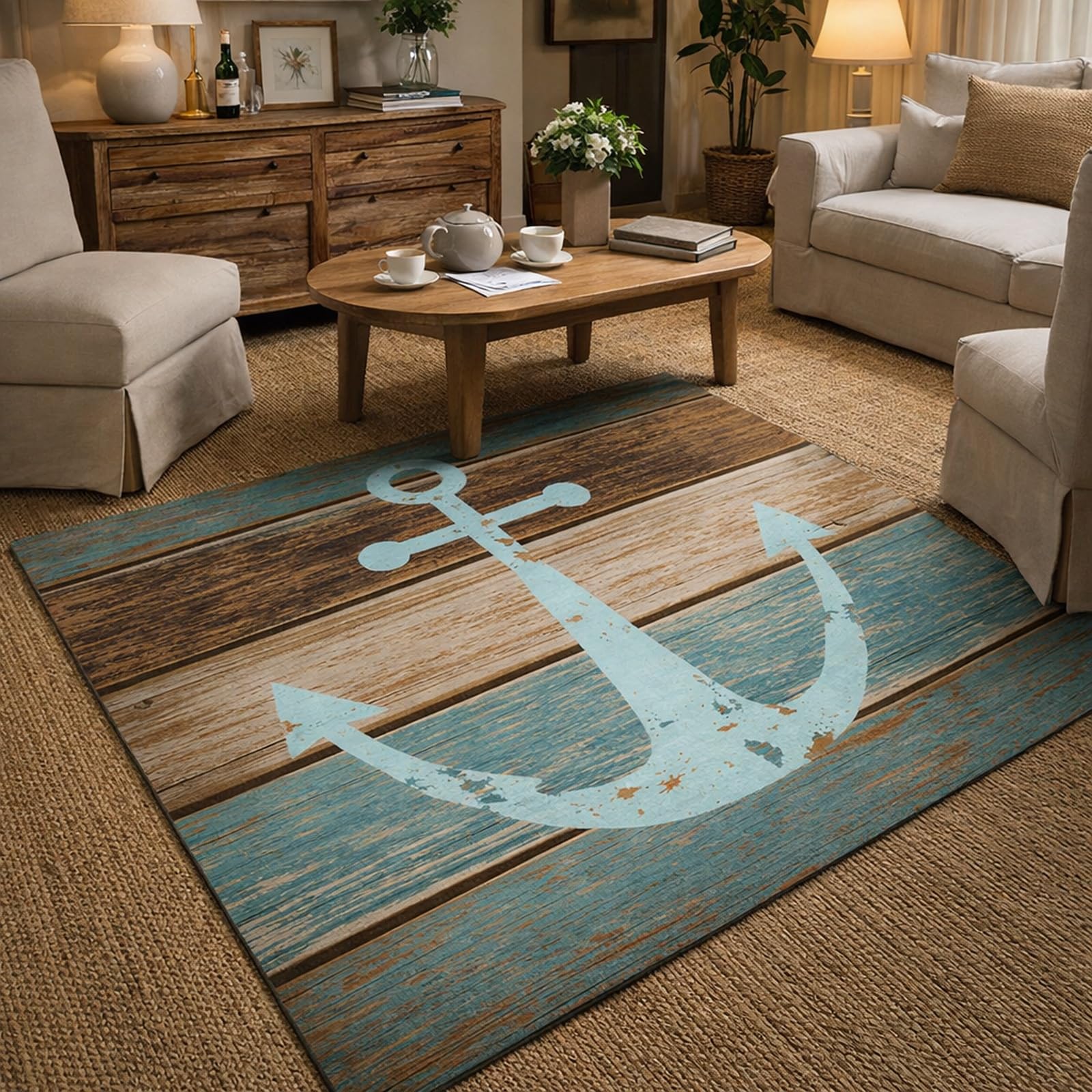 Tapis antidérapant vintage blue lavable fini les glissades dans la cuisine