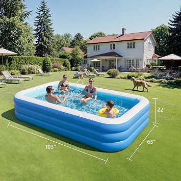 Inflatable Pool for Adults, 103 x 65 x 22 Blow Up Pools, Rectangular Family Swimming Pool