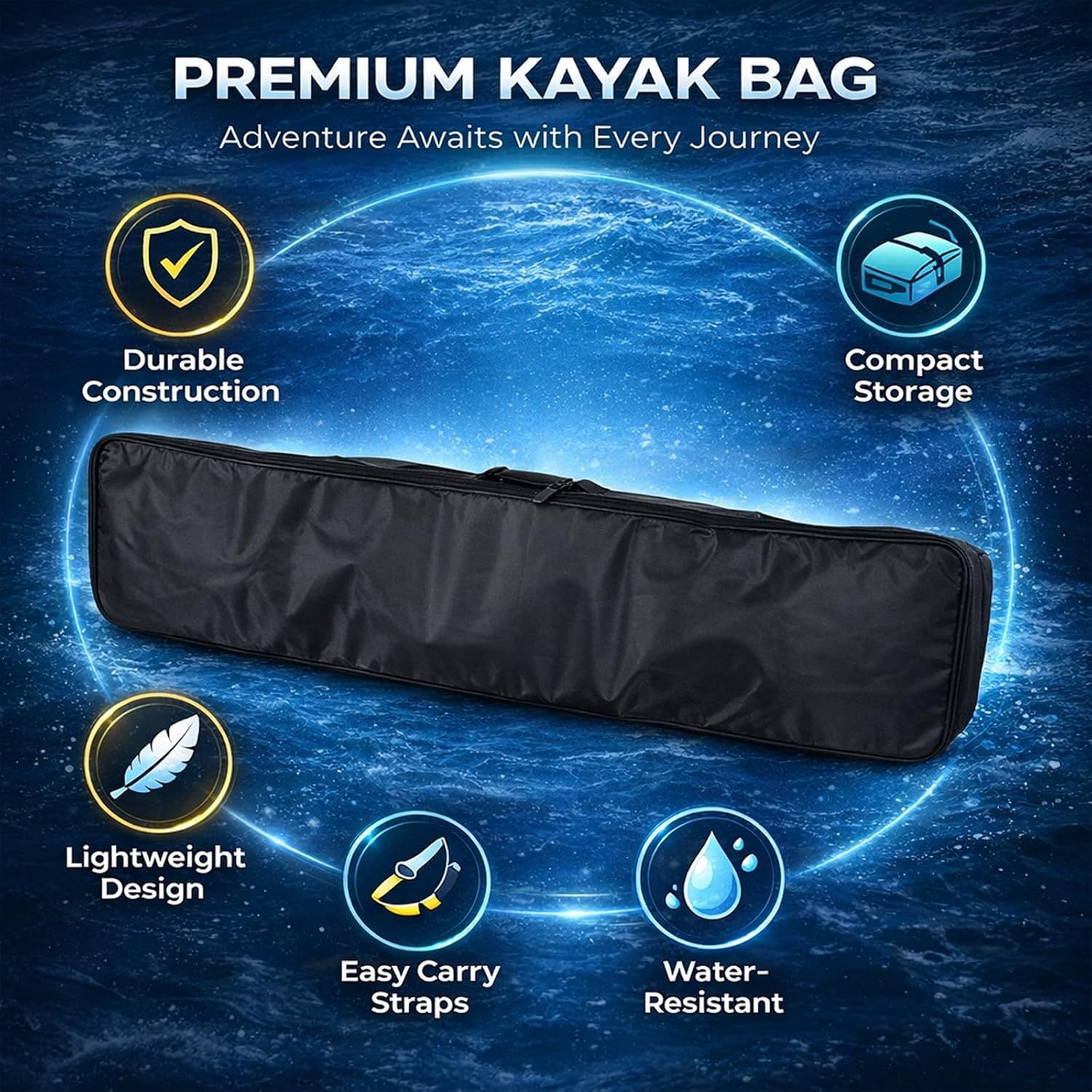 Kayak Paddle Bag, Portable Oar Bag, Thickened Oxford Cloth, Splash Proof, Large Capacity Storage - Durable Design, Easy Carry for Outdoor Kayaking and Canoeing