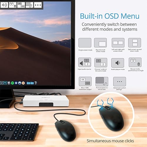 Miniatura 7 de gofanco Interruptor escalador HDMI USB KVM sin costuras de 2 puertos escala a 4K 30Hz o salida de 1080p, HDMI 1.4, USB tecladomouse, visualización