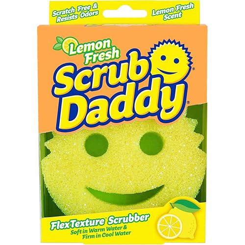 Scrub Daddy Sponge - Lemon Fresh Scent - Scratch-Free Scrubber for Dishes and Home, Odor Resistant, Soft in Warm Water, Firm in Cold, Deep Cleaning, Dishwasher Safe, Multi-use, Functional, 1ct
