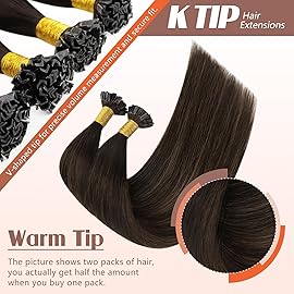 Sunny Hair K Tip Hair Extensions Real Human Hair Darkest Brown Ombre Medium Brown Ktip Human Hair Extensions 18inch Keratin Hair Extensions for Party 50g