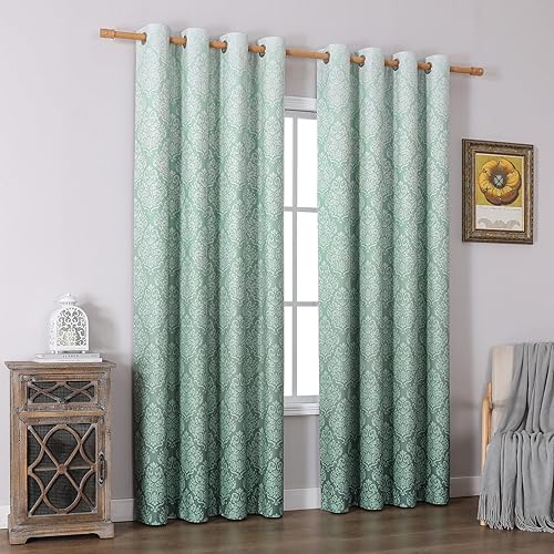 Miniatura 7 de Cortinas opacas degradadas de 84 pulgadas para sala de estar, patrón de estampado europeo de damasco para oscurecer la habitación, cortinas de