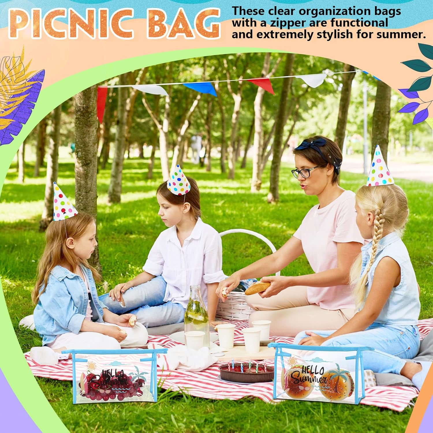 Kacctyen 12 Pcs Summer Clear Waterproof Makeup Bags Portable Blue Border Transparent Cosmetic Bags Plastic Beach Makeup Pouch with Zipper for Toiletries Travel Summer Vacation Organization - Image 3