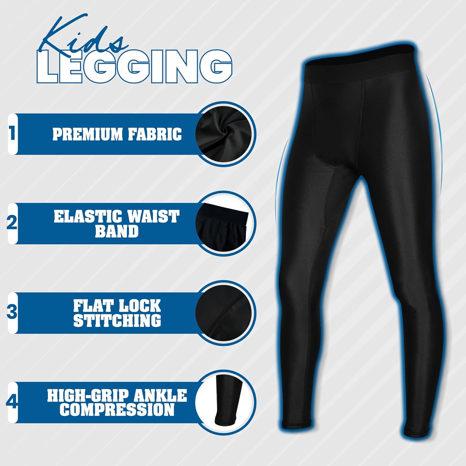 ROAR-INT Kids MMA Leggings Athletic Pants BJJ Spats Kid Compression Leggings Base Layer Jiu Jitsu Spats - Image 2