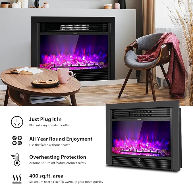 Chimenea Eléctrica LDAILY 28", Empotrable, 3 Colores de Llama, 5 Niveles de Brillo miniatura 7