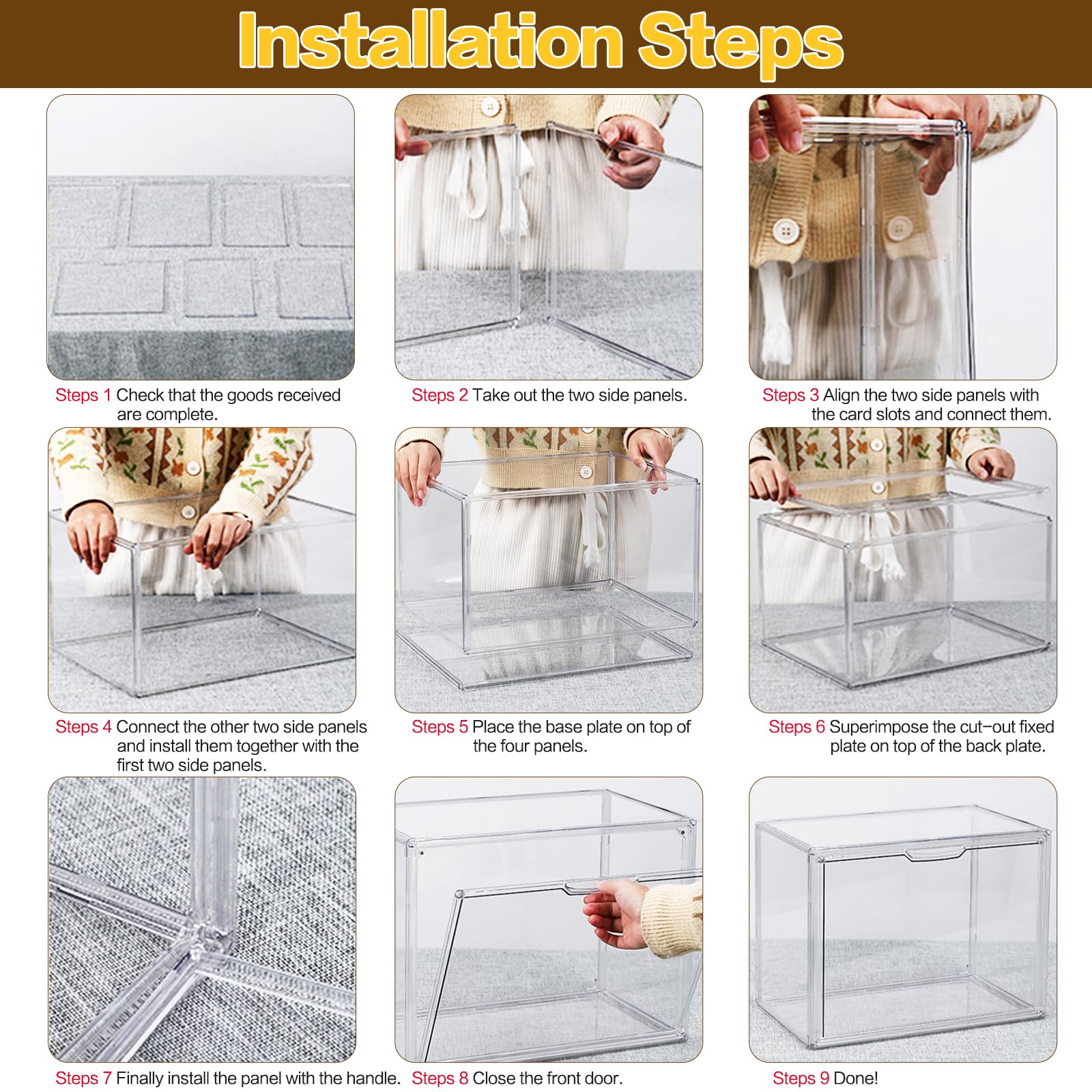 4 Packungen Kunststoff Geldbeutel Lagerung Veranstalter für Schrank, Klare Vitrine für Geldbeutel und Handtaschen, Stapelbare Aufbewahrungsboxen mit magnetischer Tür für Kosmetik Spielzeug