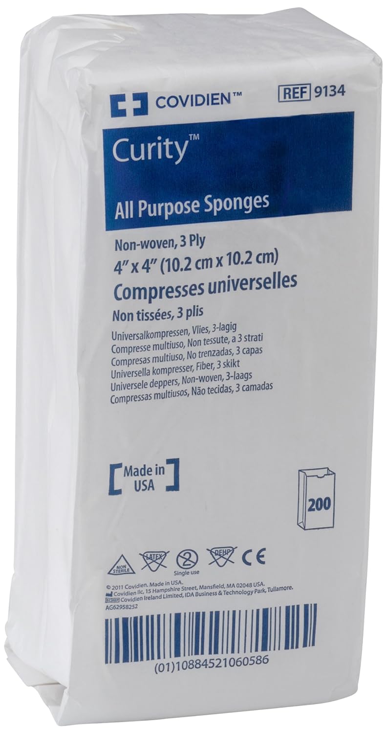 Covidien Curity Non-Woven All-Purpose Sponge, Non-Sterile, 4 Inch X 4 Inch, 200-Count (Pack of 20)