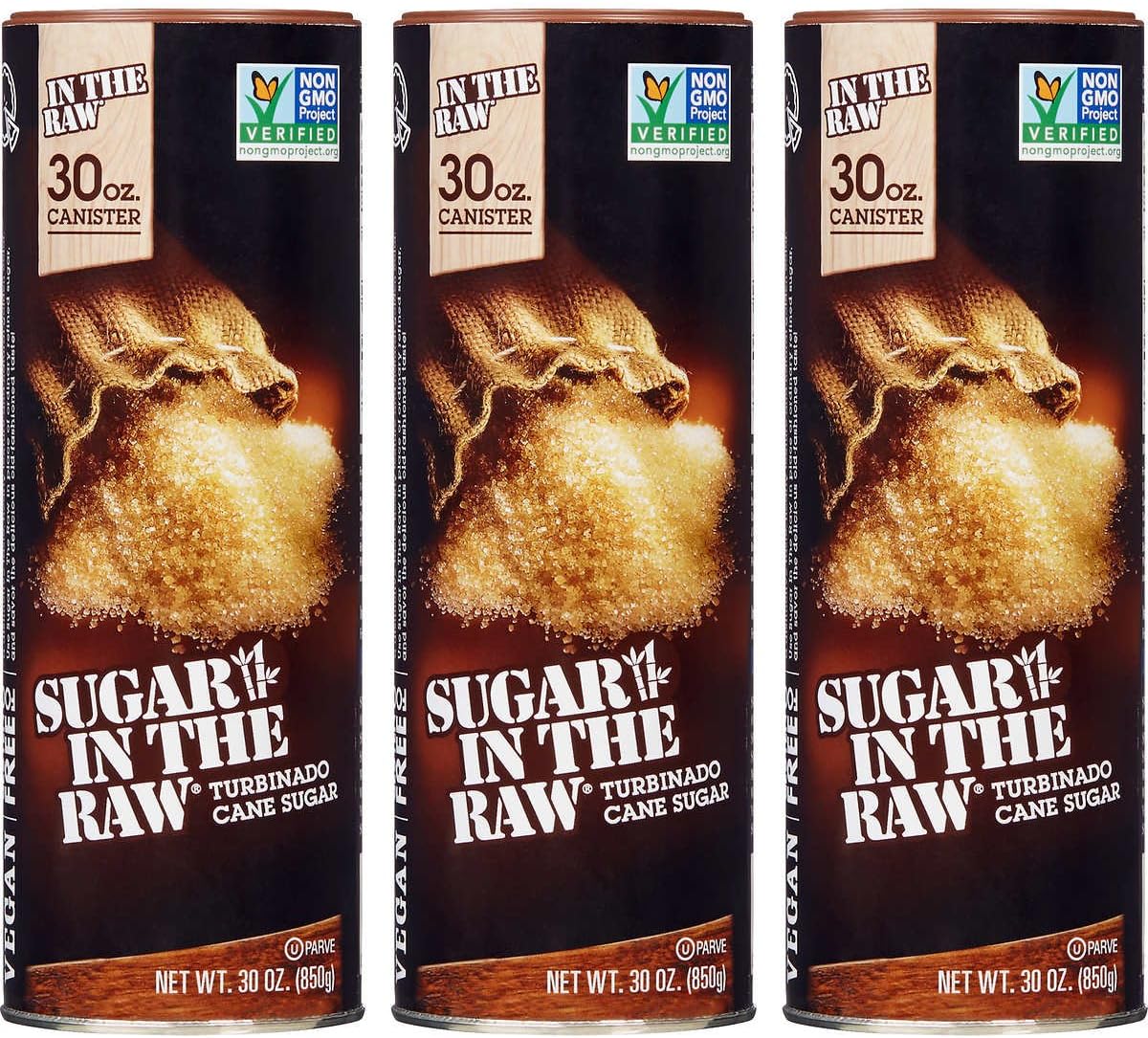 Sugar in the Raw, Turbinado Sugar, 30 Oz Pourable Canister, Pack of 3 (90 Oz Total)