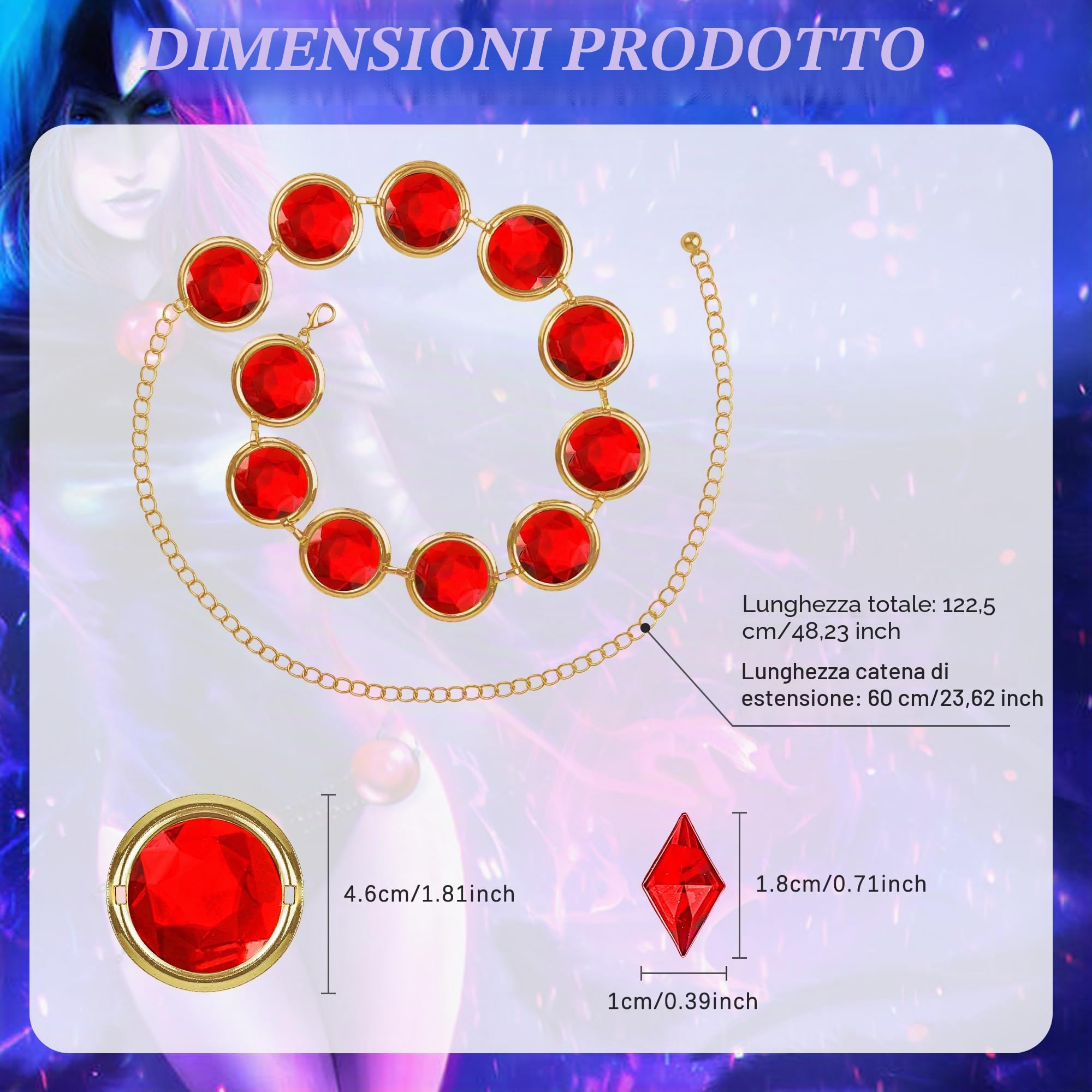 Mantello viola con pietra rossa e cintura in vita, mantello viola con cappuccio, accessori per costume di Halloween da donna