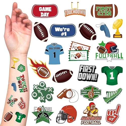 Miniatura 1 de 10 hojas de tatuajes temporales de fútbol, 240 piezas en 97 diseños de tatuajes con temática de fútbol para decoración de fiestas de juegos de fútbol