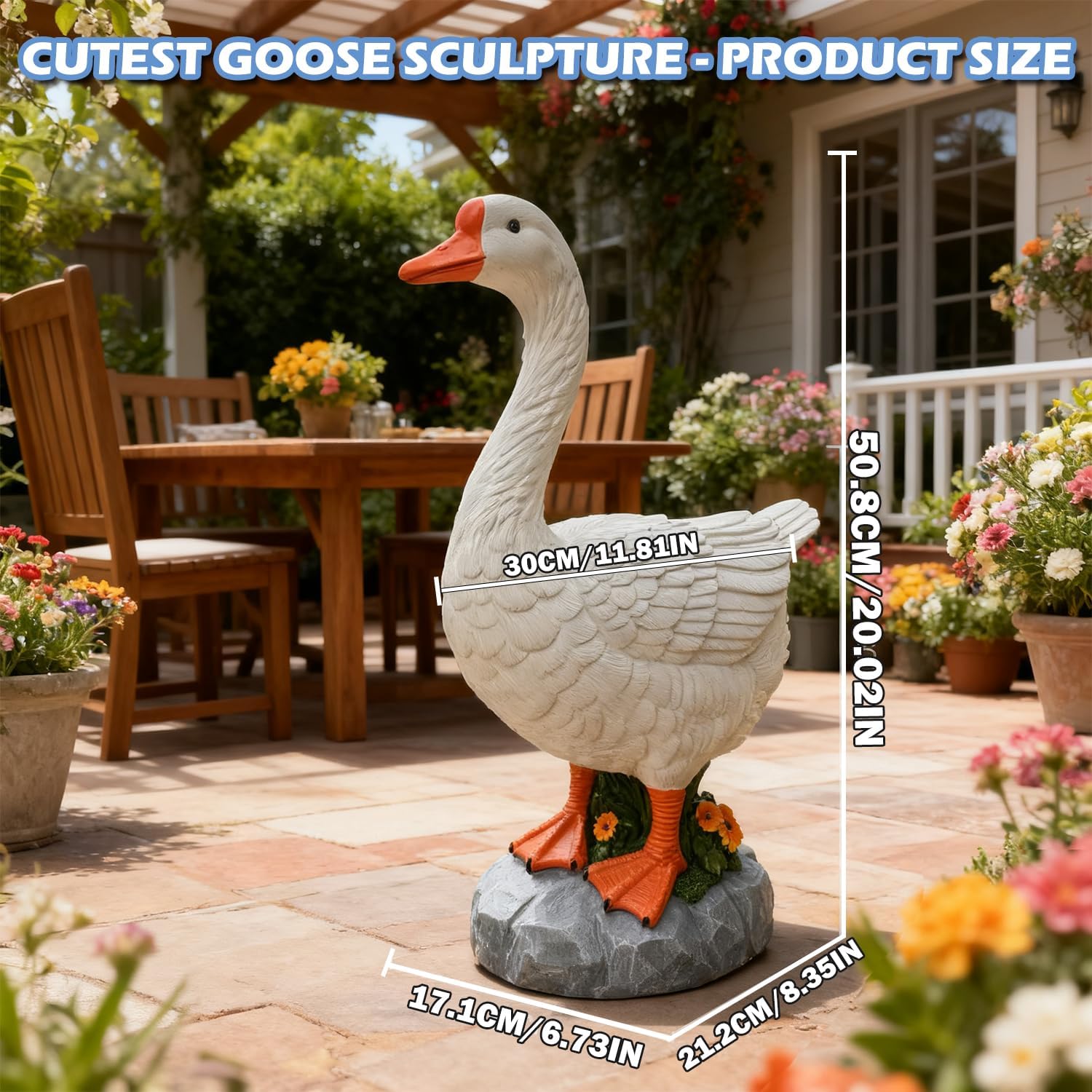 Porch Goose Statue Large White Porch Goose Big Resin Garden Lawn Yard 20 inches High Figurine Duck Decorative Figurine for Patio, Entryway Accent Indoor Outdoor Garden Gift