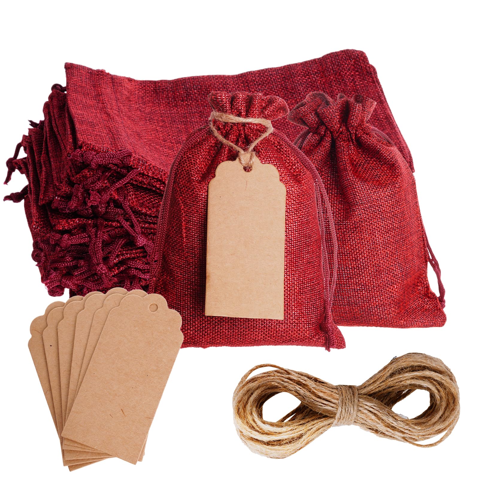 Yymobt25PCS Burlap Bags with Drawstring, Reusable Burlap Favor Bag 5x7’’ Small Party Sacks for DIY Craft, Party, Christmas, Wedding, Festival Presents Bulk Bags（Red）