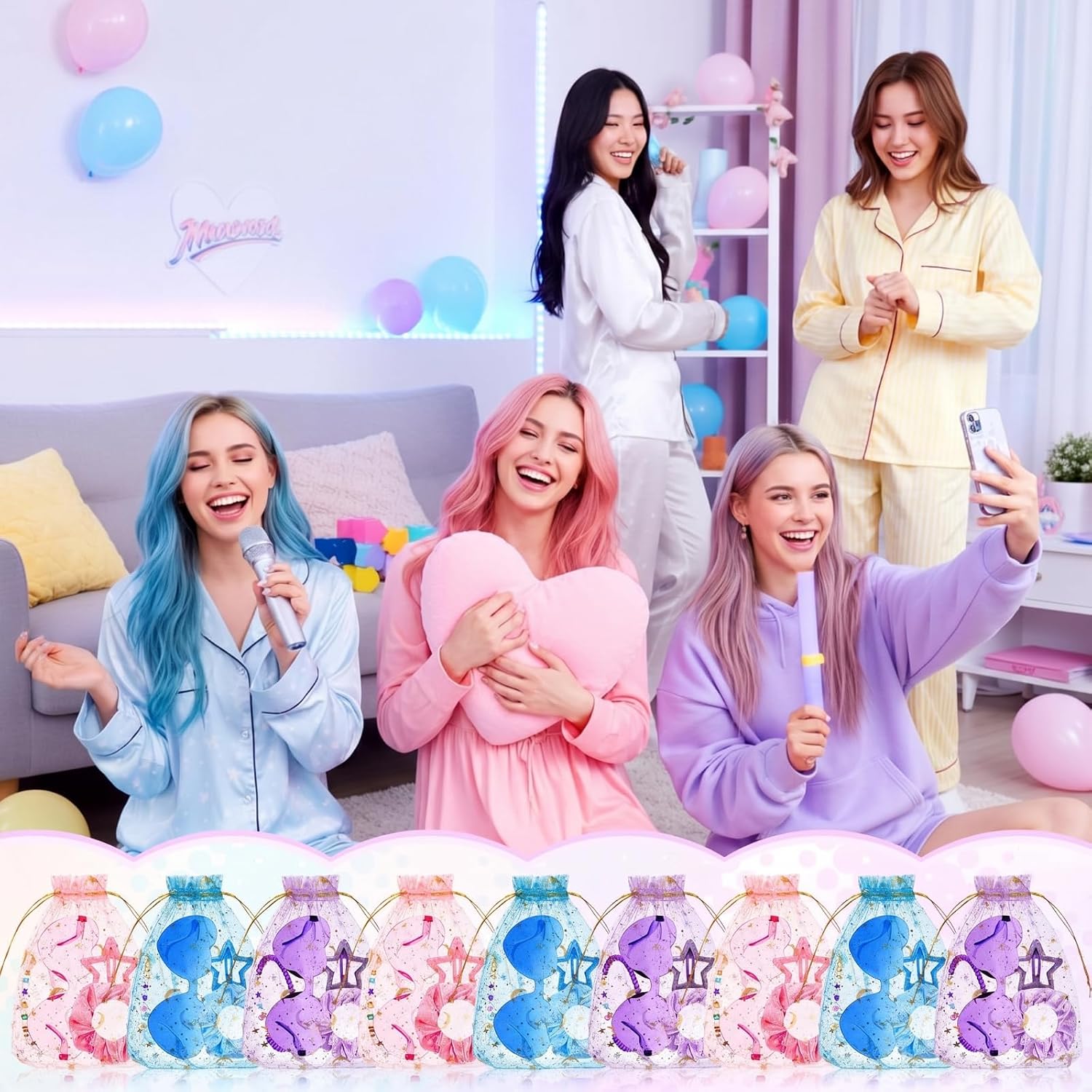 Quelay 162 Pcs/18 Sets Kpop Party Favors Friendship Gifts Includes Scrunchies Hair Clips Bead Bracelets Sunglasses Organza Gift Bags for Popular Singer Party Favors Y2k Fans Birthday (Simple) image 5