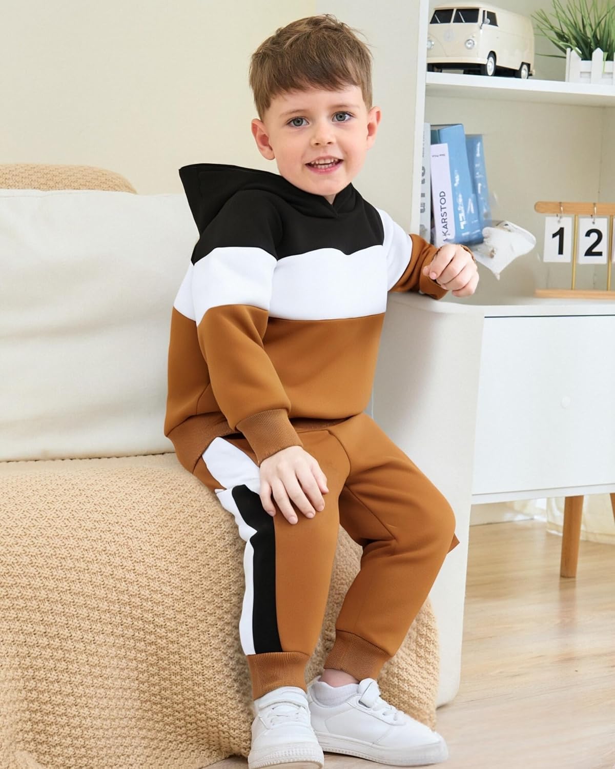 XUANHAO Toddler Boy Clothes Fall Winter Hoodie Outfits for Boys Color Block Sweatsuit Tops Pants Little Kids Clothing Sets - Image 3