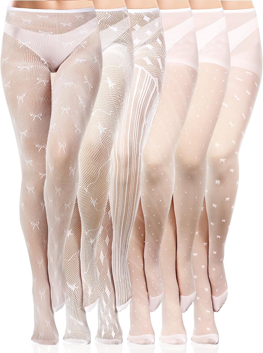 Ramede 6 Pairs Halloween Lace Tights Patterned Fishnet Thigh High Stockings Waist Bow Goth Leggings Tight Pantyhose for Women