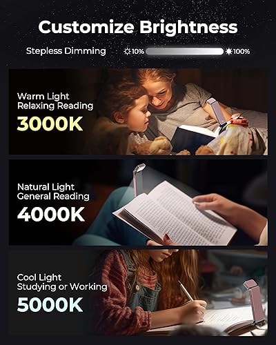 Miniatura 3 de 86lux Luz de lectura, luz recargable para leer en la cama, lámpara LED ultraligera con clip con 3 colores ámbar y atenuación continua para lectura