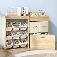 EXPERLAM 9-Bin Kids Toy Storage Organizer with 2 Drawers, Movable Chest & Bookshelf - White for Playroom, Bedroom, Nursery