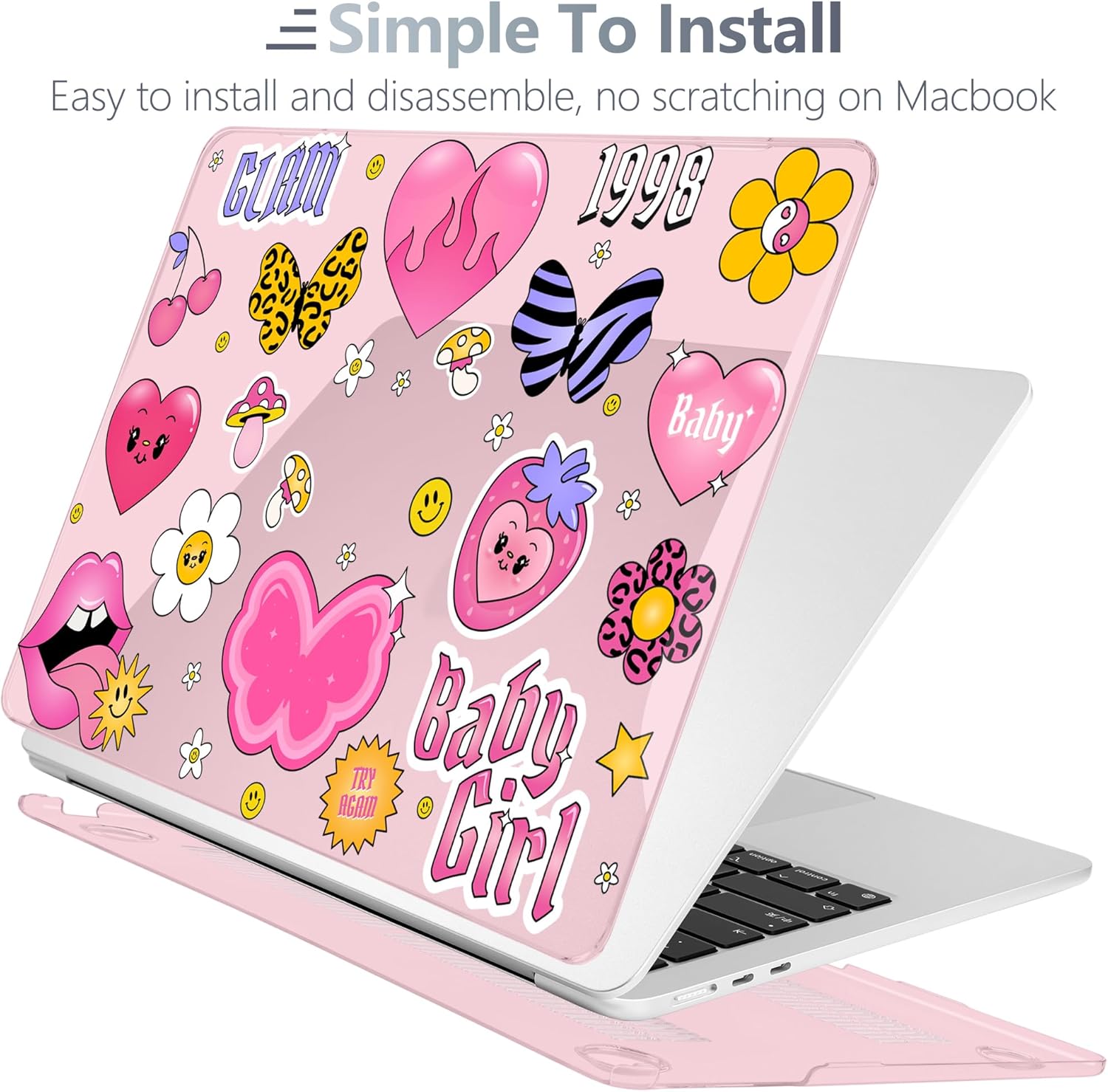 Batianda for MacBook Neo 13 Inch Case 2026 Release Model A3404, Y2K Pink Aesthetic Hard Shell with Keyboard Cover, Screen Protector & USB Adapter, Lightweight Laptop Accessories Bundle, Y2K Sticker