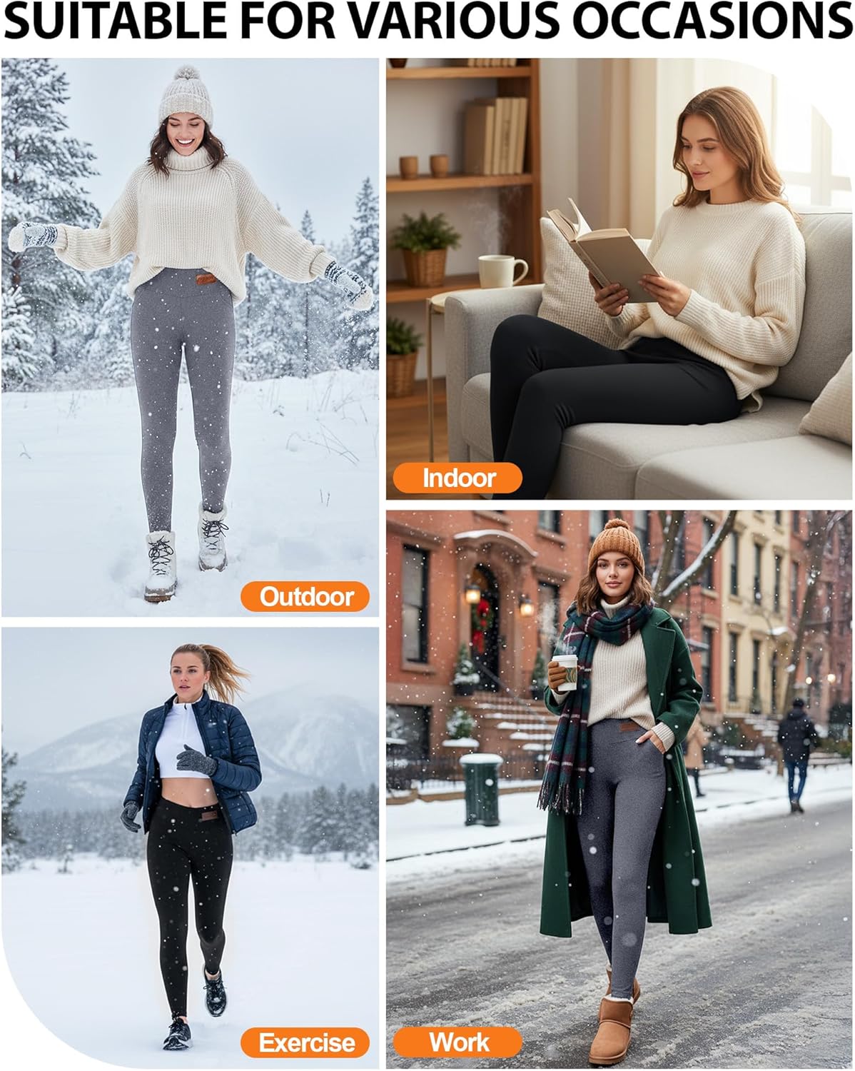 Coume 2 Pcs Women's Fleece Lined Leggings with Pockets Tummy Control High Waisted Thermal Leggings Winter Warm Yoga Pants - Image 7