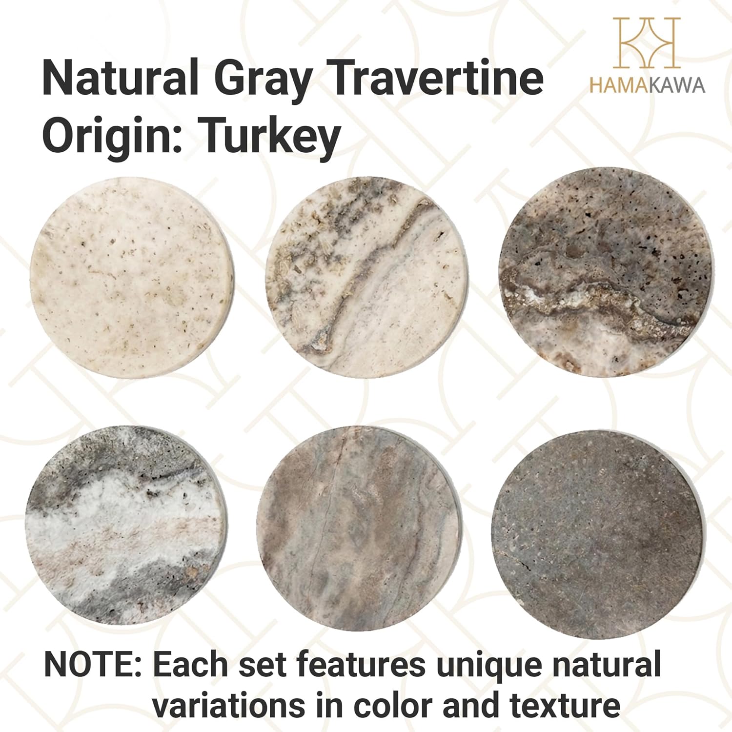 Natural Marble Coasters Set of 4, Round Travertine Coasters 4 Inch, Modern Gray Stone Coaster, Vintage Drink Coaster for Home Decor, Coffee Table, Office