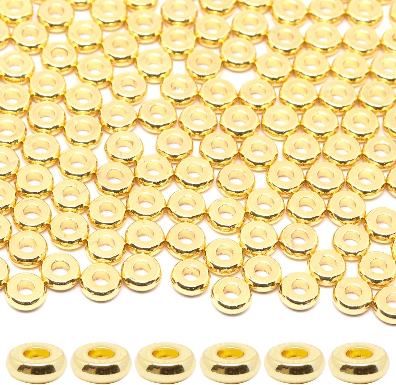 200Pcs 4mm Gold Flat Spacer Beads 18K Gold Plated Loose Beads for Jewelry Making DIY Bracelet Necklace Earring