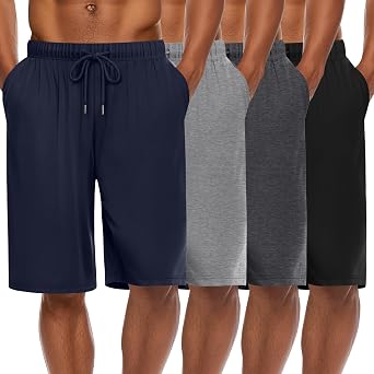 August Alley 4 Pack Mens Pajama Shorts | Comfortable, Breathable Knit, Sleep, Lounge, Drawstring, with Pockets, Relaxed Cut, Home