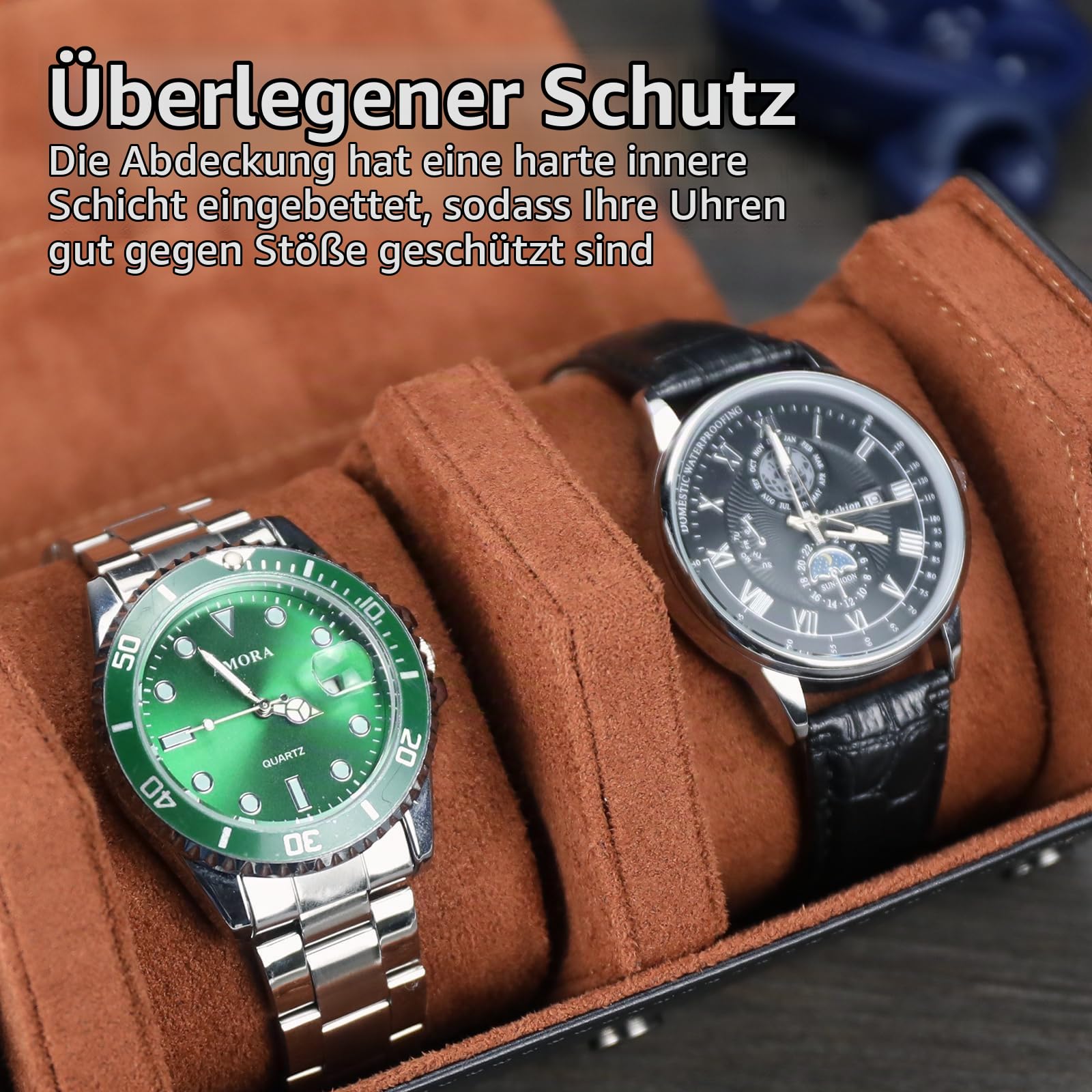 Uhrenrolle 3 Uhren, Uhrenbox 3 Uhren für Herren (Schwarz/Braun) | Uhrenaufbewahrung 3 Uhr, Tragbare Reise Uhrenbox PU Leder Watch Box