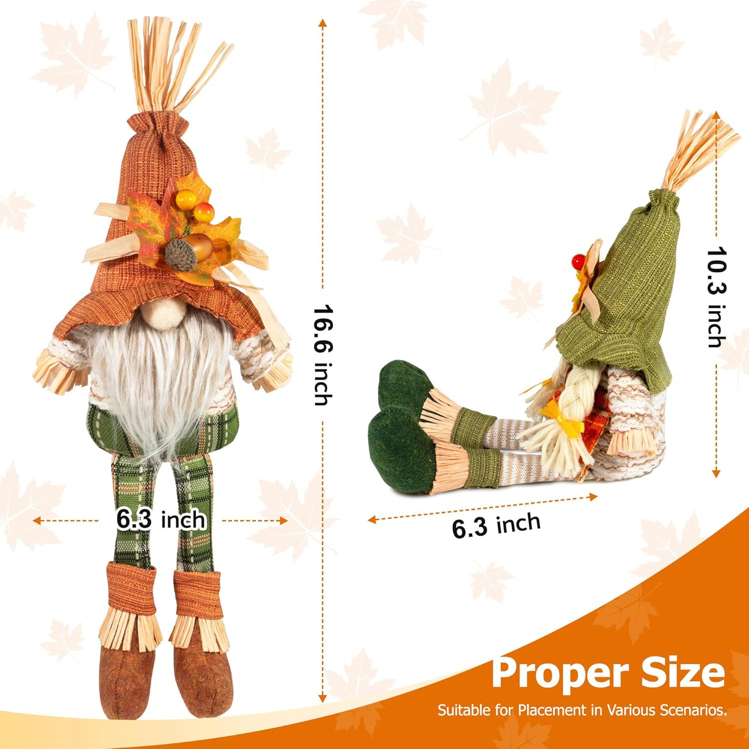 Thanksgiving Gnome Decorations – 2PCs Fall Decorations Plush Swedish Elves with Maple, Sunflower & Dangle Legs, Adorable Nordic Tomte Dwarf, Autumn Halloween Gnomes Decor for Home Kitchen - Image 4