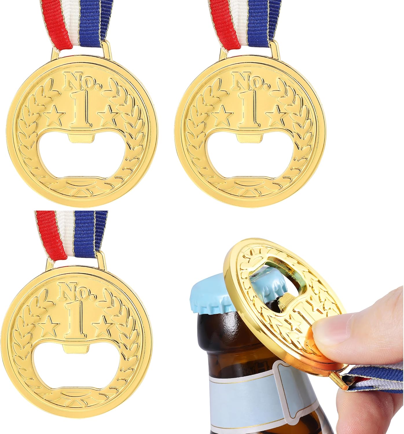 4PCS Gold Medal Shaped Flat Bottle Opener, Medals Metal Beer Opener for Party Game Bar Restaurant