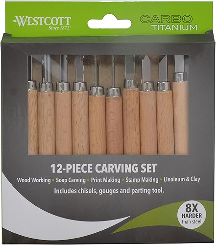 Miniatura 1 de Westcott CarboTitanium - Herramientas para tallar madera, tallado de jabón, impresión y escultura de arcilla, juego de 12 piezas