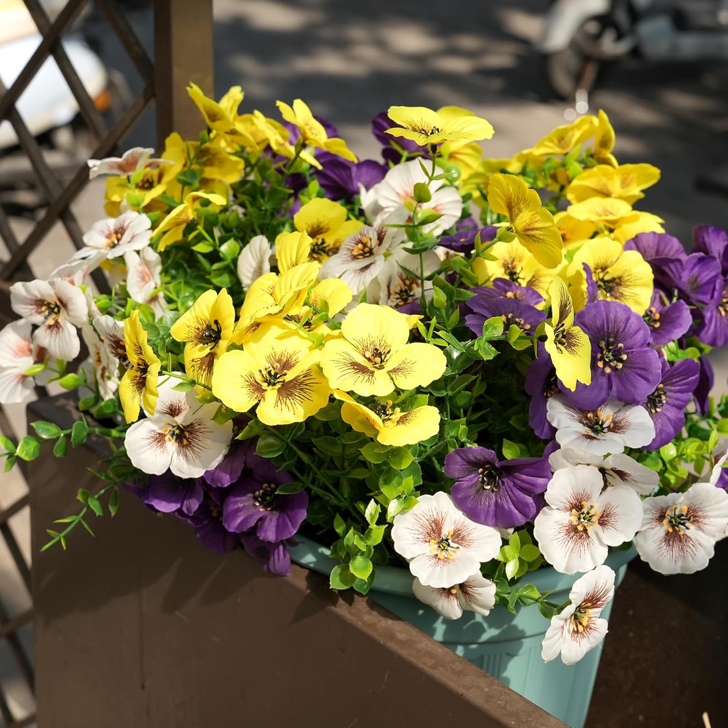 Fanfantoey Artificial Flowers for Outdoors,UV Resistant Fake Flowers Silk Pansy for Outside Porch Yard Patio Home Decor