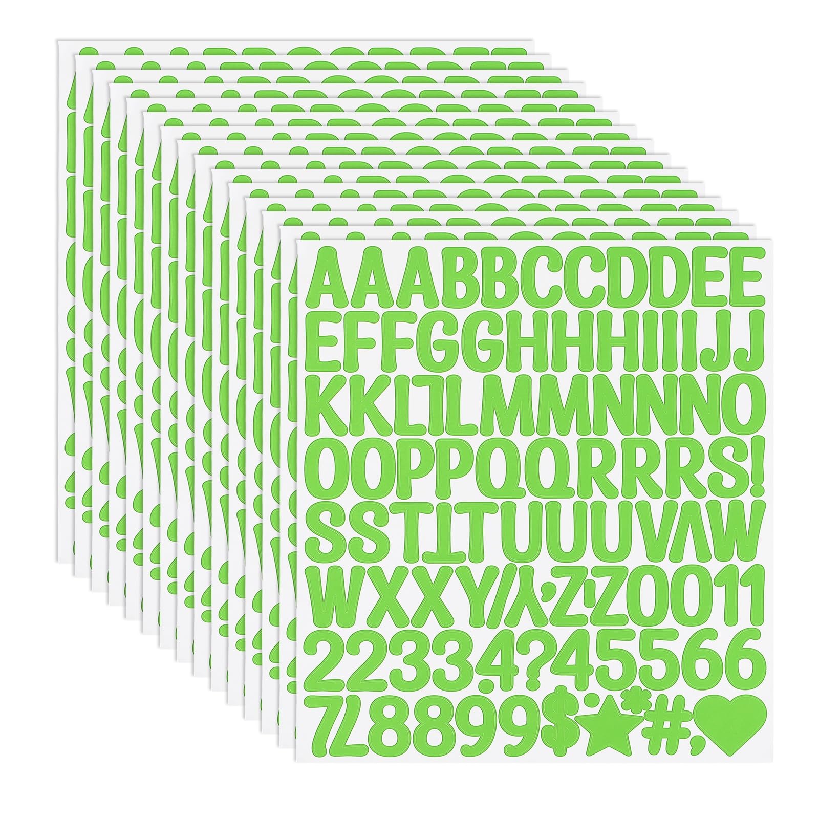 PATIKIL 1 Inch Letter Stickers, 15 Sheet Alphabet Number Stickers Self Adhesive Handwriting Vinyl Stick on Letters for Mailbox Number Scrapbooking Sign Bottles Craft, Light Green