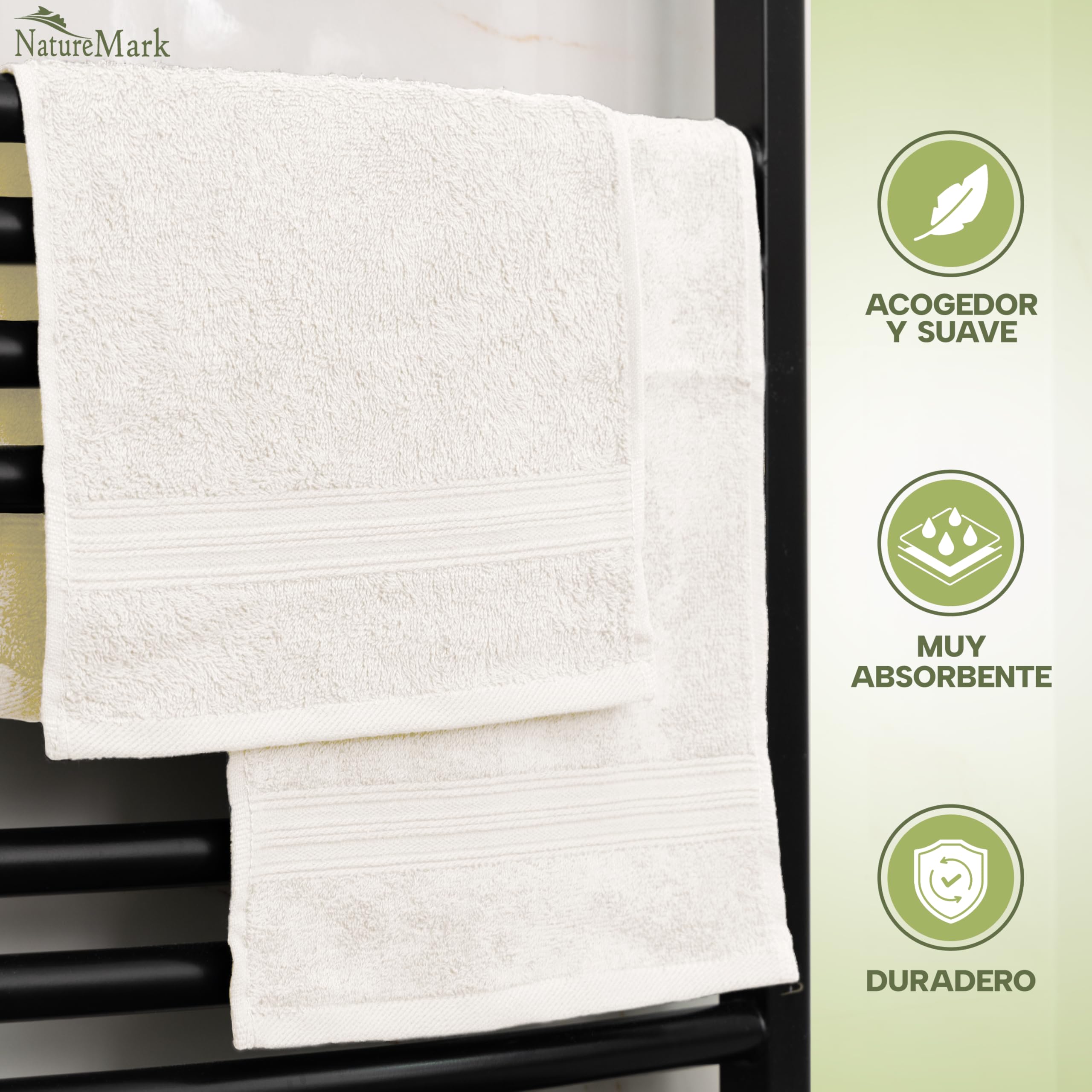 NatureMark Toallas de Invitado 30x50 cm Pack de 12 100% Algodón Oeko-Tex Suaves Absorbentes Natural/Crema