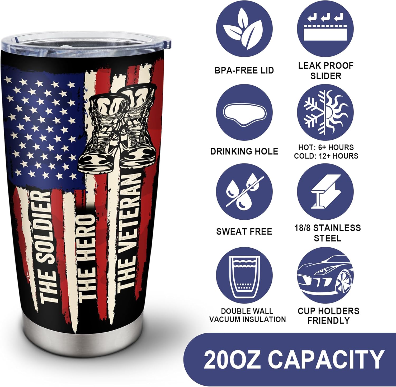 Veterans Day Gifts Tumbler 20oz, Gift for Veteran, Veteran Gifts for Men, Army/Marine Corps Veterans Present, Vietnam Veterans Present, Gift for Proud Patriotic Hard Head Veterans Drink Cup - Image 6