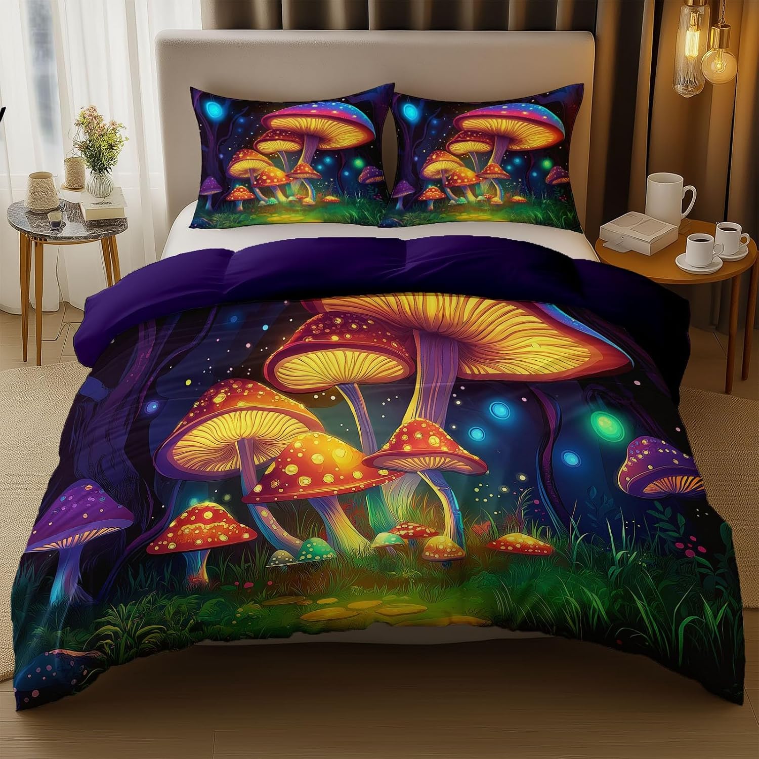 Duvet Cover Twin Size Sets, Cartoon Dream Catcher Printed Microfiber Bedding Set with Pillow Sham, White Duvet Cover with Zipper Closure for Kids Man and Woman