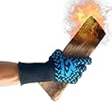 BBQ Grill Firepit Oven Mitts Highest Heat Resistance EN407 Lab Certified (X-Large, Blue/Black)
